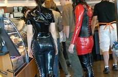 latex girls public fetish catsuit shopping rubber waiting wear leather fashion heels high boots costumes saved