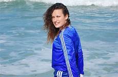 nylon shorts wetlook shinynylonphotos blue beach soccer shirt sprinter photoset