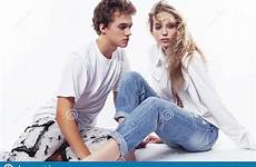 isolated cheerful posing lifestyle couple concept together boy pretty happy young background people girl white preview