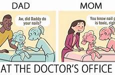 dads comics moms parenting dad mom vs differently do society public seen show father illustrations when kids something comic cartoon