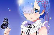 anime blue hair maid short rem zero re girls hajimeru butterfly shirt eyes isekai seikatsu kara cartoon cleavage wallpaper wallhaven