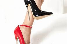 fetish high stiletto heels heel metal 18cm pumps spike bdsm bondage latex toe ankle sharp janes wrap mary women sexy