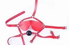 mouth harness gag 42mm leather head open red lockable bondage adjustable slave blindfold bdsm belt training kit sex dhgate shipping