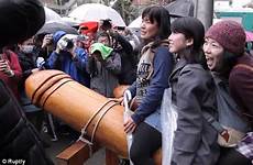 penis touch japanese giant festival ceremony phallus fertility clamour crowds believed bring good riding celebrated fortune phallic things where