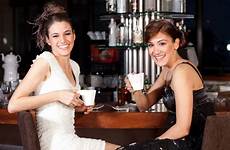 bar drinking women coffee beautiful two young stock drink smiling
