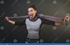 choking tongue self woman scarf her sticking attractive silk smiling while