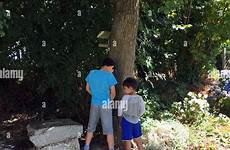peeing boys tree park alamy against stock