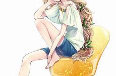 anime girl sandals orangina tan mikuni hair off mobile wallpaper personification flower manga sitting zerochan drinks el safebooru single long