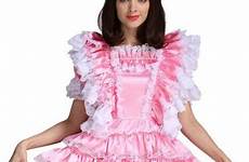 sissy maid dress uniform pink lockable costume girl crossdressing satin xxxl medium french puffy organza line