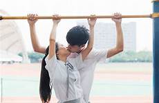 asian kissing college couple young love