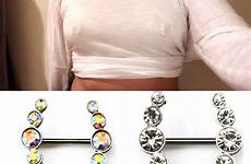 nipple piercing women shields dangle sexy bars colorful body 2pcs crystal clear over jewelry