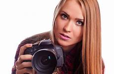 photographer female taking glamour white camera isolated stock holding professional
