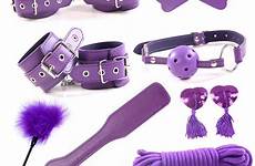 sex toys handcuffs bdsm kit bondage set handcuff gag rope adult purple woman ball collar fetish accessories 8pcs nipple mouth