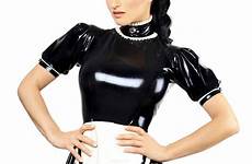 latex maid uniform rubber dress mirabell dresses kinky women neck westward flared bound designer clothing