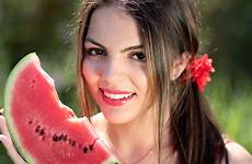 watermelon eating woman young pretty domain public people