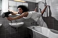 wallpaper hair brunette dryer bath bathroom mirror women long towel funny room floating manipulation dryers tiles humor model wallhere kobieta