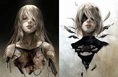 nier automata a2 yorha type wallpaper 2b zerochan fanart wallpapers characters hd hair anime video white preview full konachan blindfold