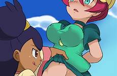 pokemon iris lesbian girls xxx anime dark naked skin georgia fist ash lilia 2girls blush panties pussy green censored yuri