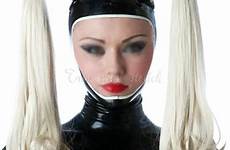 face sexy latex pigtail hoods wig hair pig trims open rubber flase around tail tt masks fetish