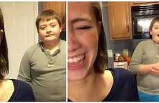 sister brother younger her shocked his boy films reaction parents huge then letting rip