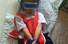 girls bound blindfolded school girl teacher thai teachers handcuffed thailand old year parents were two punishment shocked female class