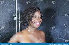 shower taking woman american happy domestic afro smiling lifestyle bathroom portrait young beautiful face