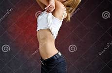 off clothes taking her woman young cheerful stock photography