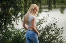 wallpaper jeans blonde women shirt outdoors pants portrait wallhere depth field wallpapers hd