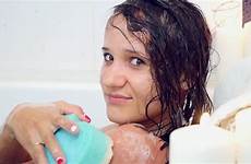 bath brunette beautiful stock dripping held sitting hands under water red her girl sponge washing sexy shutterstock