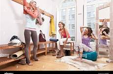 changing room clothes women group yoga studio stock alamy shopping cart