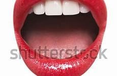 wearing female red lipstick close mouth open background over white