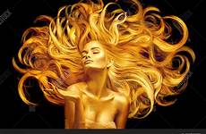gold woman beauty girl golden hair model skin background portrait glowing stock hand