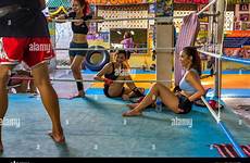thai muay ladies kickboxing gym training fit bangkok thailand style alamy