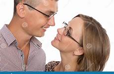 glasses couple happy young isolated background stock