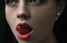 women nose face rings pierced septum lips licking wallpaper portrait mouth girl woman model red lip hair close lady head