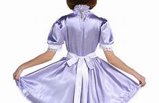 sissy maid lockable dress frilly satin neck lavender costume crossdress hi cosplay