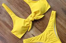 yellow thong bikini bathing tie front sexy bikinis set swimwear push bandage swimsuit knot women