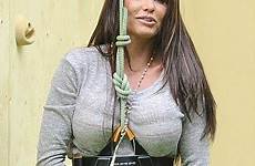 tied harness katie price her model fun climbing off newly coloured locks gets shows so she