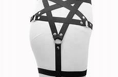 punk goth garter belt suspenders harness sexy pentagram leg lingerie elastic bondage body style garters harajuku gothic