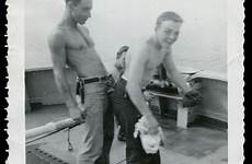 gay men shirtless war navy vintage ship 1940s two retro queer snapshot boy around soldiers military bulge boys teen clowning