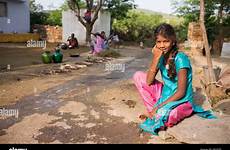 village indian girl rural andhra teenage outside her sat india stock pradesh alamy