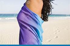 beach beautiful girl stock woman royalty colourful enjoys soaks sarong wonderful wearing sun holiday while she blue dreamstime
