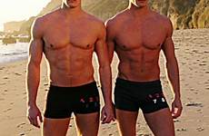 twins men twin muscle two guys brothers model carlson male hot looking good beach boys swimwear choose board
