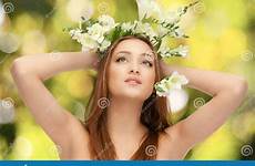 naked flowers woman background nature green stock