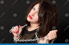 woman steel chain seductive holding young background