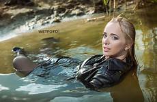 leather skirt heels jacket high wetfoto stockings wetlook wet swimming blonde girl tights faux soaked total