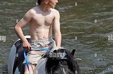 horse boy riding bareback gypsy appleby river traveller fair eden stock alamy