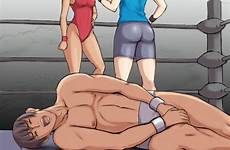 femdom anime wrestling hentai busting club ass ball kick girls makiya original danbooru swimsuit crotch testicles gelbooru yuuya kun mai