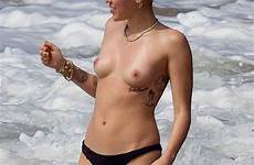 cyrus miley topless nude naked skinny dipping swimming celebrity beach famous sex