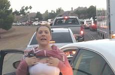 flasher road rage herself woman caught vegas highway las camera hit exposing flashes run family rodriguez adrian horror accused screaming
